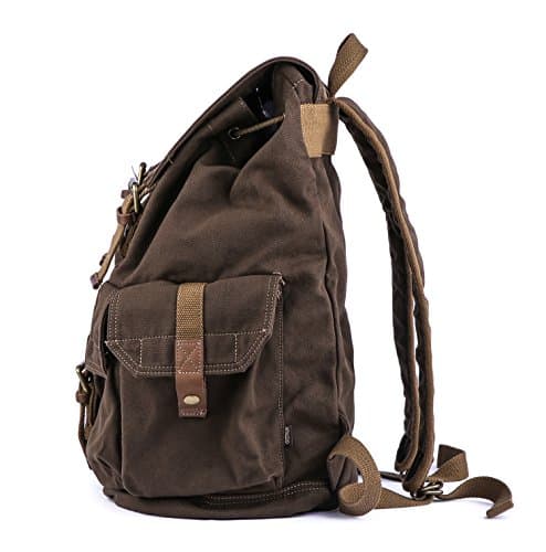 GOOTIUM Canvas Backpack - Vintage Outdoor Rucksack Travel Day Pack, Coffee — view 5