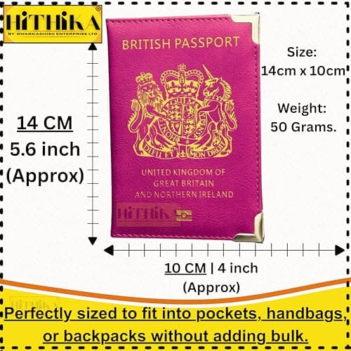 HITHIKA British Passport Holder | UK Passport Wallet | Non EU | PU Leather (Hot Pink) — view 2