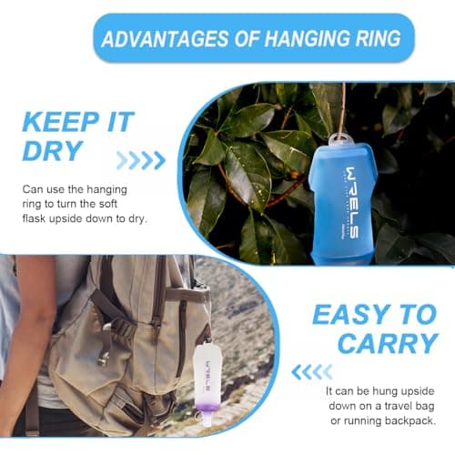 WRELS 200ml/350ml/500ml Collapsible Soft Flask,BPA Free Folding Soft Water Bottle with Hanging Ring,Lightweight TPU Hydration Flask for Running Marathon Cycling Hiking(200ml-2 Packs) — view 5