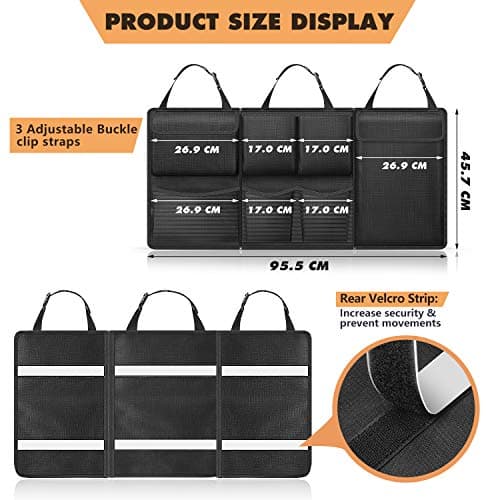 FINPAC Car Boot Organiser, Detachable Seat Back Hanging Organisers, Black-Orange — view 5