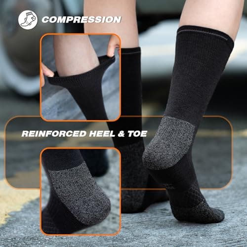 Rahhint Merino Wool Work Socks 3 Pairs Durable Compression Moisture Wicking Anti Blister Cushion Crew Outdoor Running Socks — view 5