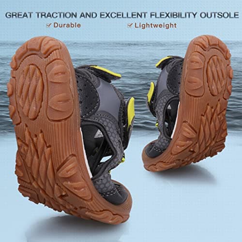 UOVO Boys Sandals Kids Trekking Hiking Sandals Closed Toe Athletic Summer Shoes for Beach, Grey Yellow, 13 UK Child — view 3