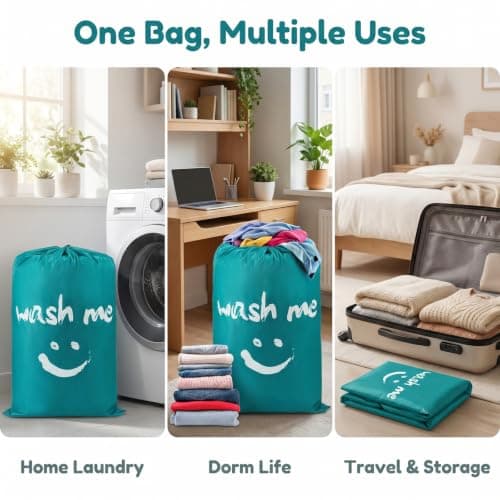 Kemay 1Pack Large Travel Laundry Bags, 24" x 36" Heavy Duty Dirty Clothes Bags with Drawstring, Machine Washable Reusable Laundry Hamper Liner for Home, Travel, Camping, University Dorm — view 4