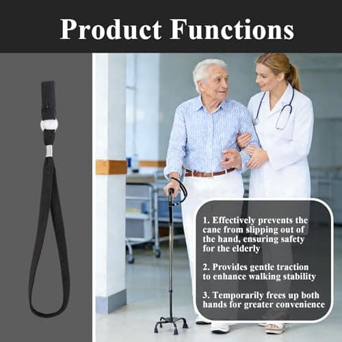 4 Pcs Walking Stick Wrist Strap,Black Nylon Walking Stick Strap,Walking Stick Accessories,Walking Cane Handle Stick Straps,Wrist Loop Strap for Canes & Crutches,Suitable for Elderly,Disabled,Hiking — view 3