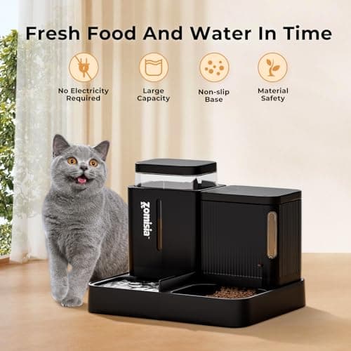 ZOMISIA Automatic Cat Feeder and Water Dispenser, 3 L x 2, Black — view 5