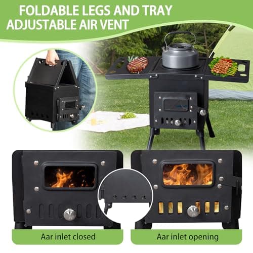 Outopee Portable Camping Wood Stove, Stainless Chimney Pipes — view 6