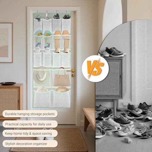 16 Pockets - Over Door Hanging Organiser with 4 Kinds Pouches,Back of Door Bathroom Hanging Shelves Holder for Shoes,Sock,Hat,Underwear,Travel Outfit,Space-saving Storage Organization for Home,Dorm,RV — view 5