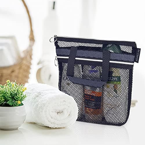 DV Lifestyle Mesh Shower Bag 25 x 26cm Caddy with Zipper & 2 Pockets. Quick-Dry Portable Toiletry Tote for Bathroom, Gym, Travel, Camp, Beach, for Sunscreen, Dorm & College Essentials (Black) — view 5
