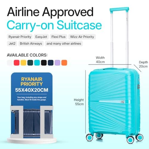 ATX Luggage Ryanair Overhead 55x40x20cm Cabin Suitcase Lightweight Durable Polypropylene Small Suitcase with 4 Dual Spinner Wheels and Built-in TSA Lock (Mint Green, 21 Inches, 44 Liter) — view 3