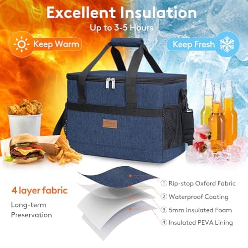Lifewit Cooler Bag 30 Cans Collapsible and Insulated Large Lunch Bag Leakproof Soft Cooler Portable for Camping/BBQ/Family Outdoor Activities, Dark Blue — view 4