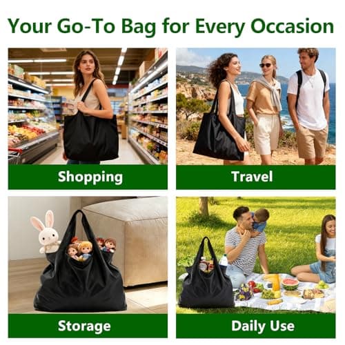 YINKIGI Large Reusable Shopping Bags 2 Pack Foldable Tote Bag, Black — view 2