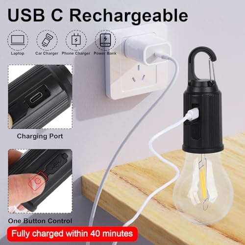 Rechargeable Camping Lights for Tents, 2 Pack Retro LED Camping Tent Lantern 3 Lighting Modes Tent Lamp Portable Emergency Camping Lights with Clip Hook for Camping Hiking Fishing, Backpacking — view 3