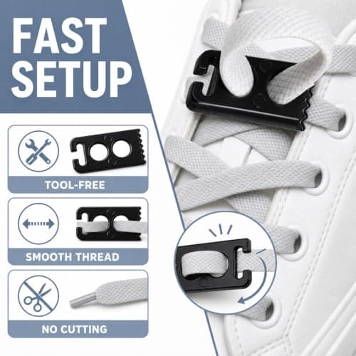 Shentu 8 Pack Slip On No Tie Shoe Laces, Lazy Shoelace Buckle Fasteners, Quick Closure Locks for Sneakers & Casual Shoes, Heavy Duty Elastic Cord Stoppers, Black — view 5