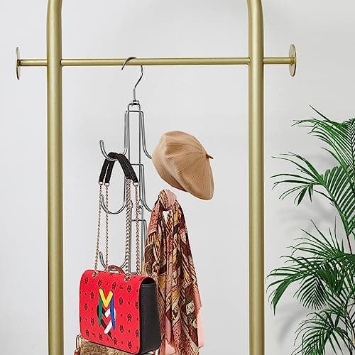 Baoswi 1 Pack Purse Hanger Closet Organisers Storage, 4-Tier Hanging Bag Holder, Silver Metal Handbag Storage Hook Backpack Rack Space Saving Hanger — view 5