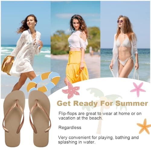 Aomig Unisex Flip Flops Ladies Girls Mens Flatform Beach Flip-Flop Slim PVC Flip Flops Women's Yoga Mat Comfortable Beach Platform Sandals Slip-Resistant Flat Flip Flop for Shower(Copper-6 UK) — view 6