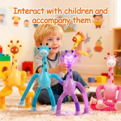 4 Pcs Telescopic Suction Cup Giraffe Toy, Giraffe Telescopic Sensory Toy, Kids Suction Cup Toys, Educational Gift for Toddlers and Children（Blue, Pink, Yellow, Purple） — view 5