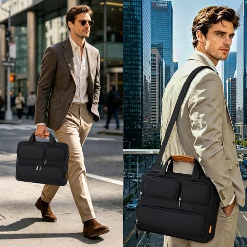 DOMISO 17 inch Laptop Bag,Business Laptop Briefcase with Multiple Pockets and Shoulder Strap,Shockproof Waterproof Computer Bag Compatible For 17-17.3 Dell HP Lenovo Asus,Black — view 2