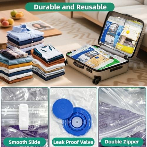 STORAGE MASTER Space Saver Bags for Travel and Home Reusable Vacuum Storage Bags Save 80% More Storage Space, 12 Pack, with Electric Pump — view 4
