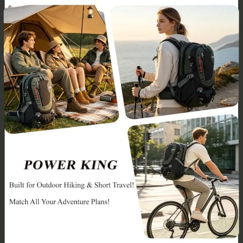 Hiking Backpack 35L, Waterproof Travel Rucksack with Shoe Compartment, Grey — view 6