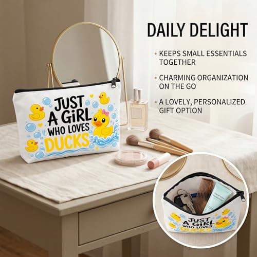 prezentz Duck Gifts Set for Women and Girls, 3 Pcs Canvas Makeup Bag with Socks and Keyring, Cute Yellow Duck Accessories, Just A Girl Who Loves Ducks, Christmas Birthday Gifts for Mum Sister Friend — view 5