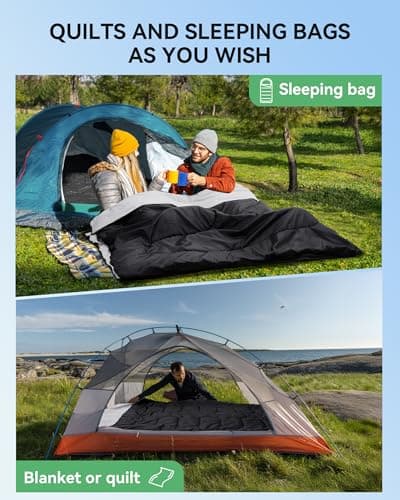 Warmiehomy Double Sleeping Bags for Adults with 2 Pillows, 3 Season King Size Sleeping Bag, 300 GSM Waterproof XL Sleeping Bag with Carrying Bag for Indoor & Outdoor Use, Warm Camping Quilt(Black) — view 4