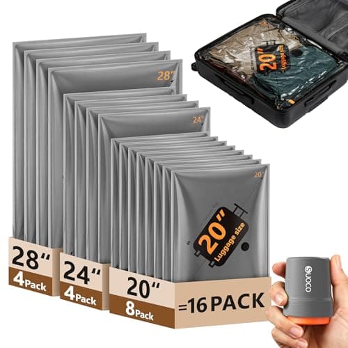 Travel Vacuum Bags with Cordless Electric Pump, 16 Pack Compression Packing Cubes for Clothing Clothes, Luggage Suitcase Organizer, Space Saver Vacation Cruise Travel Essentials