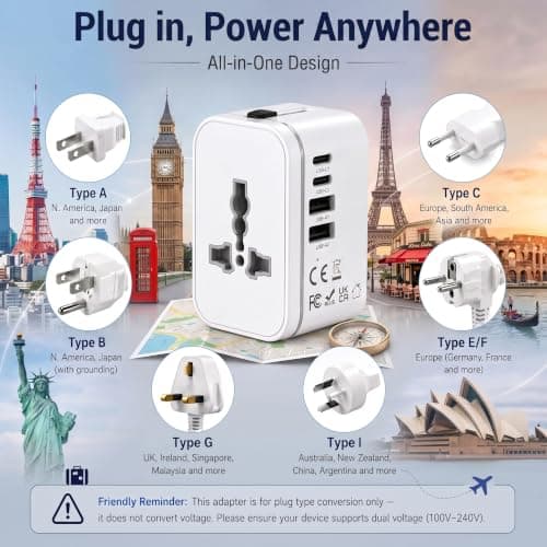 Universal Travel Adapter Worldwide with 2 USB C & 2 USB A Ports — view 4