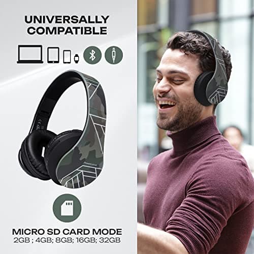 PowerLocus Bluetooth Over-Ear Headphones, Wireless Stereo Foldable Headphones Wireless and Wired Headsets with Built-in Mic, Micro SD/TF, FM for iPhone/Samsung/iPad/PC (Camouflage) — view 2