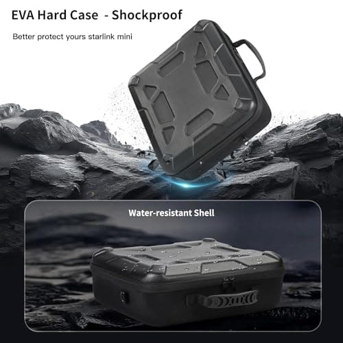 EUGOOCX Hard Travel Case Compatible with Starlink Mini, EVA Protective Bag with Carrying Shoulder Strap for Mini Star Link, Kickstand, Pipe Adapter, Cables, Power Adapter(Black) — view 3