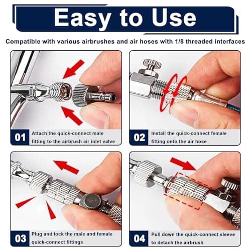 5 Pcs Airbrush Quick Release, Coupling Disconnect Adapter Kit, 1/8 Inch Female Connector and Male Plug, Durable Quick Connect Fittings for Airbrush and Air Compressor Hose Accessories Gun Connection — view 4
