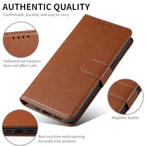 GoodcAcy Case Wallet for Motorola Edge 60 Neo, Genuine Leather Wallet Folio Case [Magnetic Closure] [RFID Blocking Card Slot] [Kickstand] Full Protection Case - Brown — view 6