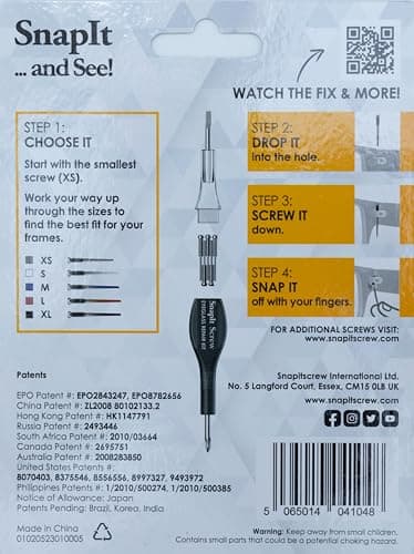 SnapIt Glasses Repair Kit, Eyeglass Repair Kit with Screws 5 Sizes, Screw Replacement Kit & Double-Ended Mini Screwdriver, Portable, Pocket & Bag Friendly, Travel Friendly, Black — view 3