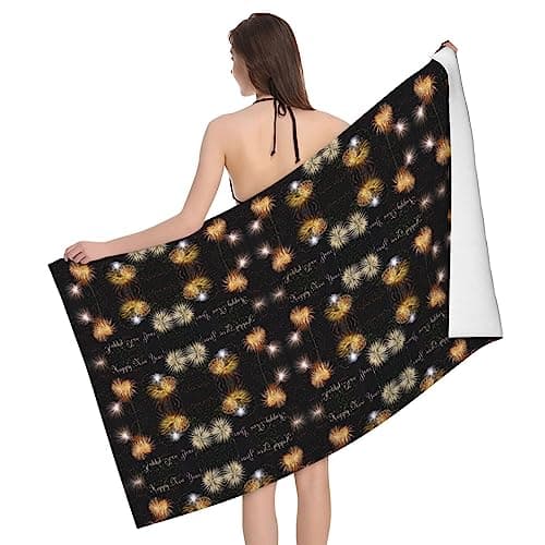 SSYGHT Soft Microfiber Bath Towels – Highly Absorbent, Happy New Year Full Print Design for Bathroom, Beach, and Travel Use