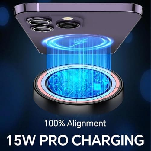 Wireless Car Mount Charger [15W Fast Charging] [Strongest Magnets] [360°Rotatable & Strong Suction Power] Magnetic Holder For Dashboard & Windshield Compatible with 17/16/15 pro max plus mini & More — view 3