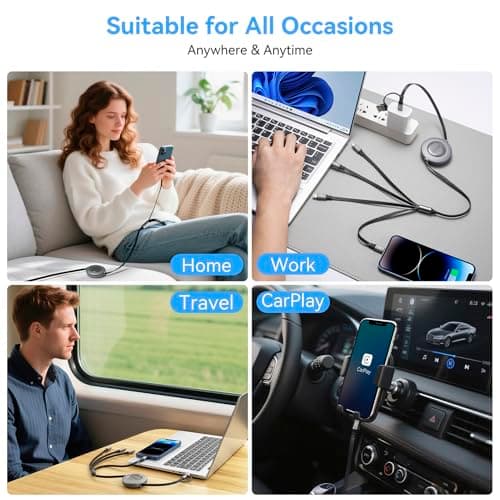 Minlu 6-in-1 Multi Charger Cable, Retractable Charger Cable [4ft/1.2m] — view 5