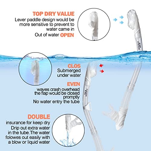 Dry Snorkel Set, Pano 3 Window Snorkel Mask, Anti-Fog Scuba Diving Goggles and Snorkel, Professional Adult Snorkeling Swim Mask Gear (Pearl White Set) — view 3