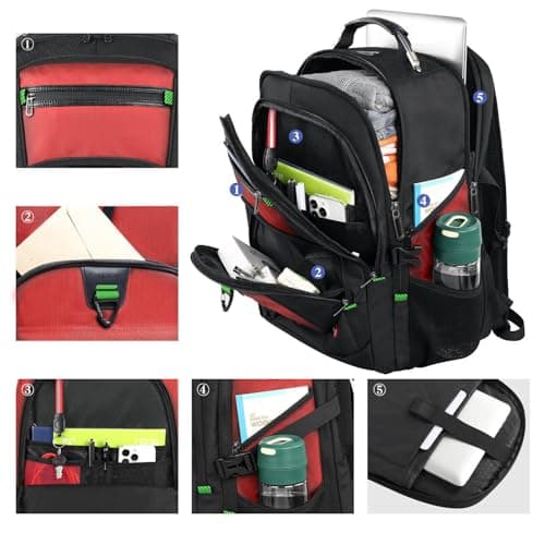 Z-MGKISS Extra Large Travel Laptop Backpack, 52L Water Resistant Computer Backpack, TSA Approved Business Bag for Men Women Teacher, Heavy Duty Backpack Fits 17.3 Inch Laptop & Notebook, Red — view 2