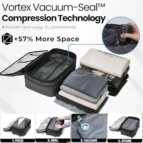 60L Vacuum Compression Backpack With Wheels Expandable Men Waterproof Carry On Travel Backpacks 17 Inch Laptop Backpack For Travel, Business(16,With air pump) — view 2