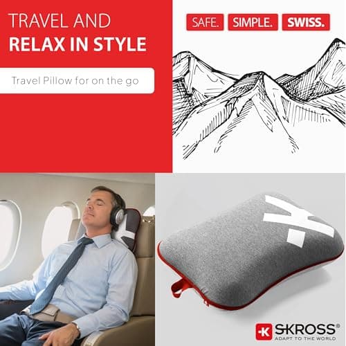 SKROSS Sleep & Comfort Bundle - Grey. Travel Pillow and Sleep Mask Bundle, Travel Essentials Kit, Neck Support Cushion and Soft Eye Mask for Airplane, Train, Car Travel — view 2