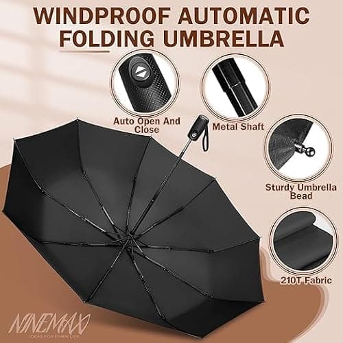 Umbrella Windproof Strong Compact,Light portable and automatic folding rain Umbrella, Extra Large Automatic Open & Close Rainproof with UV Protection, Durable Premium Grip, Fits Car. (Blk) — view 2