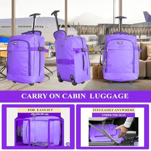 ZAHRAB 40x30x20cm for Ryanair Wizz Air, Underseat Bag Lightweight Hand Luggage Cabin Bag Trolley with Wheels Flight Bags Suit Case (Purple) — view 4