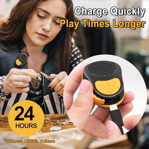 SOFAMIRI Wearable Bluetooth Speaker Clip On, Mini Portable Wireless Speaker with Mic, IPX5 Waterproof, All Day Playtime, Lightweight Small Speaker for Workout Running Sports Travel (Black+Orange) — view 5