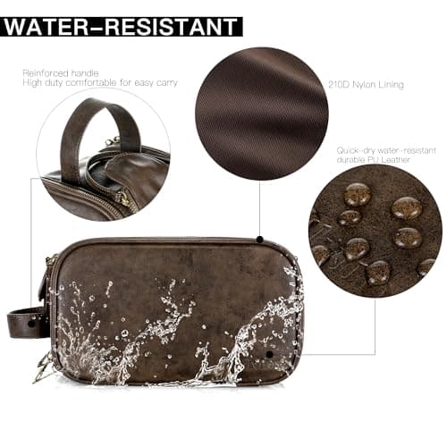 Water-Resistant Leather Toiletry Bag for Men, Women Large Travel Wash Bag Shaving Dopp Kit Bathroom Gym Toiletries Makeup Organizer with Free Wet Dry Bag (Chocolate) — view 3