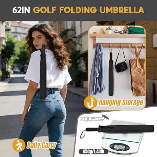 ZOMAKE Golf Umbrella Windproof, Compact Large Umbrella (62in-Black) — view 4