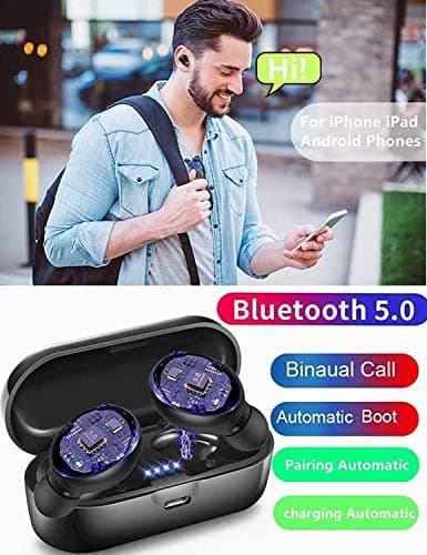 Xawy Bluetooth Headphones, Bluetooth 5.0 Wireless Earphones in Ear Stereo Sound Microphone Mini Wireless Earbuds with Headphones and Portable Charging Case for iOS Android PC XA-8 — view 6