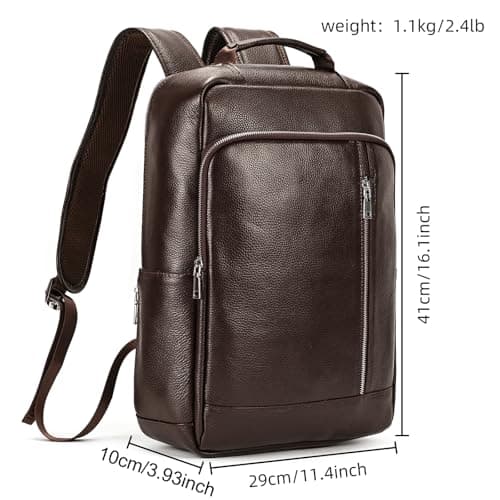 LUUFAN Genuine Leather Backpack Men Casual Daypack Vintage 15.6 Inch Laptop Rucksack Business Slim Travel Outdoor Shoulder Bag with Trolley Sleeve (Coffee) — view 3
