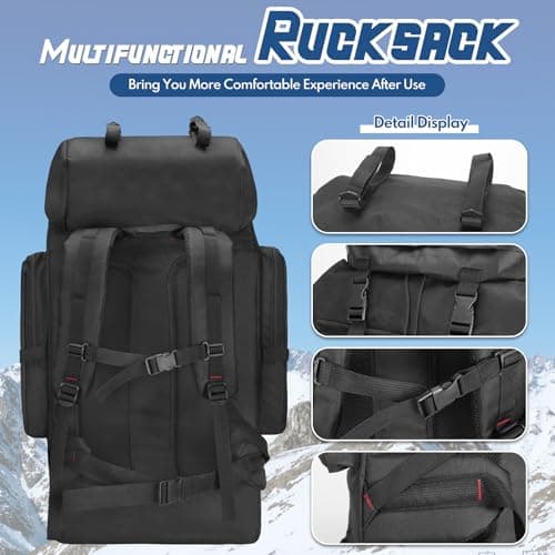 LYtech 130L Hiking Camping Backpack Waterproof Internal Frame Camping Rucksack for Men & Women Large Tactical Backpack Adjustable Padded Straps Multi-Pocket Design for Trekking & Outdoor Adventures — view 5