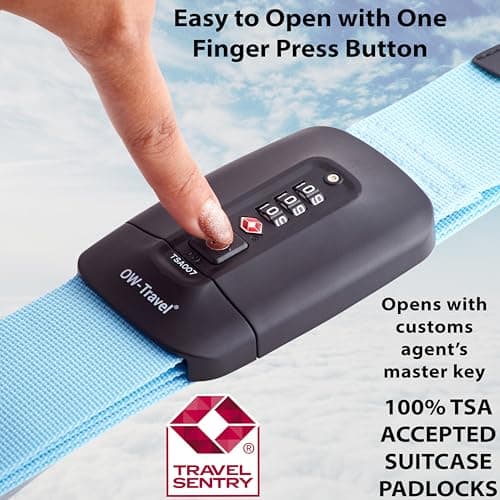 OW-Travel Lockable Luggage Straps for Suitcases with TSA Lock, Blue — view 3