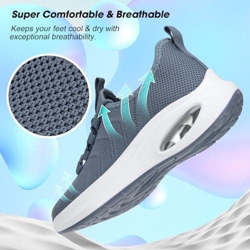 Rollstep Wide Toe Box Shoes Women Extra Wide Width Sneakers Air Cushion Road Running Shoes Ultra Light Tennis Gym Workout Training Shoes Breathable Walking Shoes with Arch Support, Dark Grey, 5 UK — view 6
