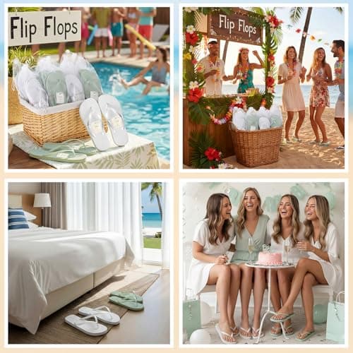 Unittype Flip Flops Bulk for Wedding Guest Slippers Wedding Flip Flops with Cards Bags for Pool Beach Party, White,green, One Size — view 6